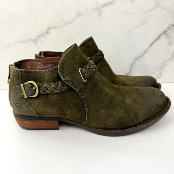 Born Womens Sylvia Ankle Boot Bootie Size 7.5 Leather Braided Buckle Strap Brown - Picture 1 of 9
